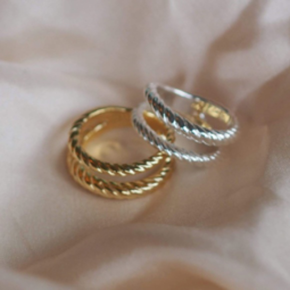 Stacked Double Rope Ring 18Ct Gold Plate - Picture 3 of 6